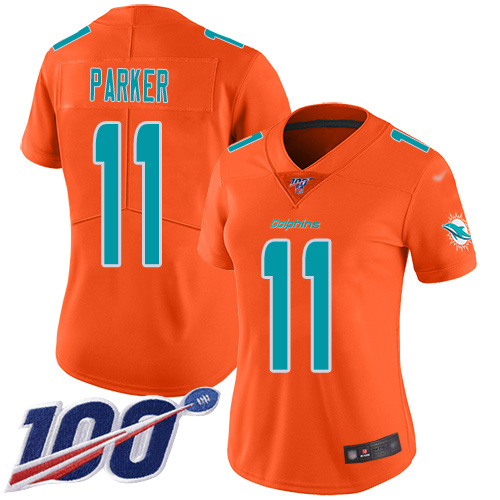 Nike Miami Dolphins #11 DeVante Parker Orange Women Stitched NFL Limited Inverted Legend 100th Season Jersey